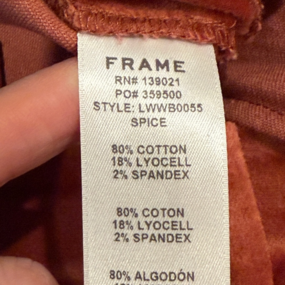 Frame Le Crop Spice Velvet Trousers Size 6 - Picture 14 of 15